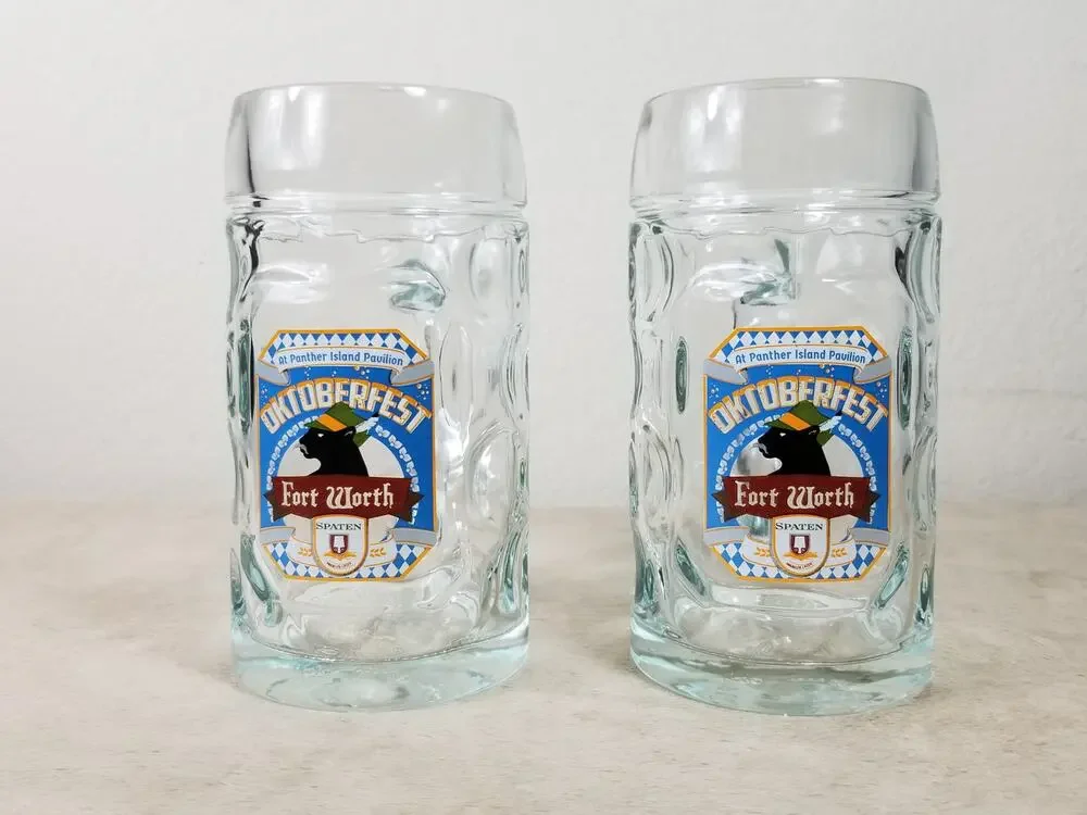 Oktoberfest Beer Dimpled Glass Mug Fort Worth Spaten Premium Larger 20oz x2